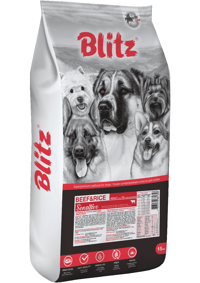 Blitz Sensitive Beef & Rice Adult Dog All Breeds, 15кг