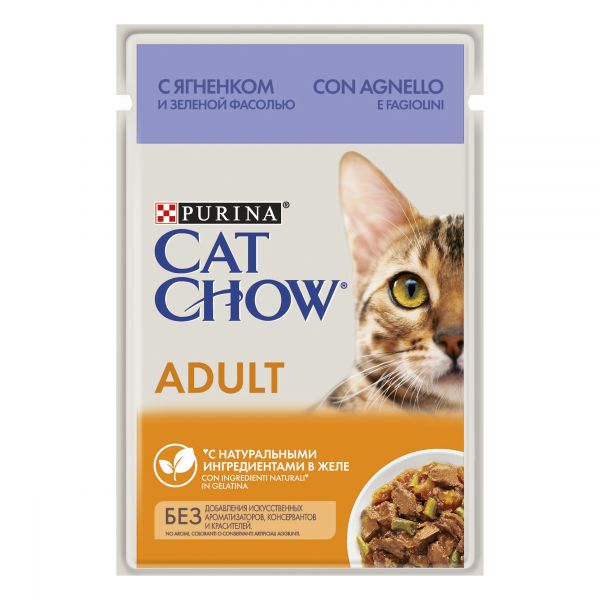 Cat Chow® Adult с ягненком и зеленой фасолью в желе, Пауч, 85 г