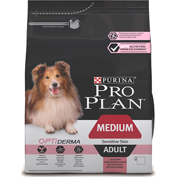 PRO PLAN® OPTIDERMA® для взрослых собак средних пород с чувствительной кожей, с лососем, 14 кг 